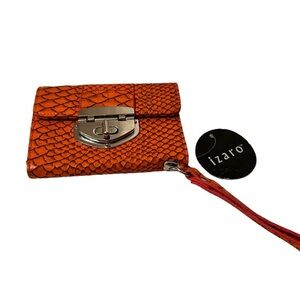 Izaro Orange Snake Embossed Card Wallet NWT